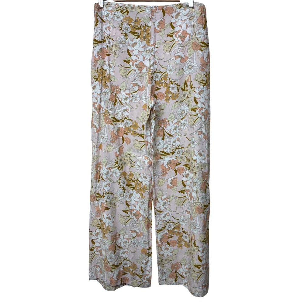 Amuse Society Floral Wide Leg Flowy Pants Pink Boho High Rise A301XBLO‎ Womens L